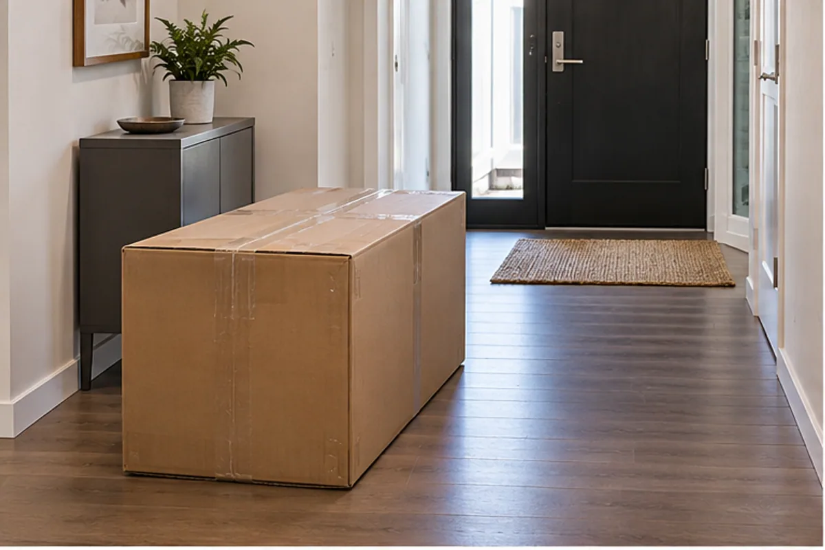 carton on a clear home entry route